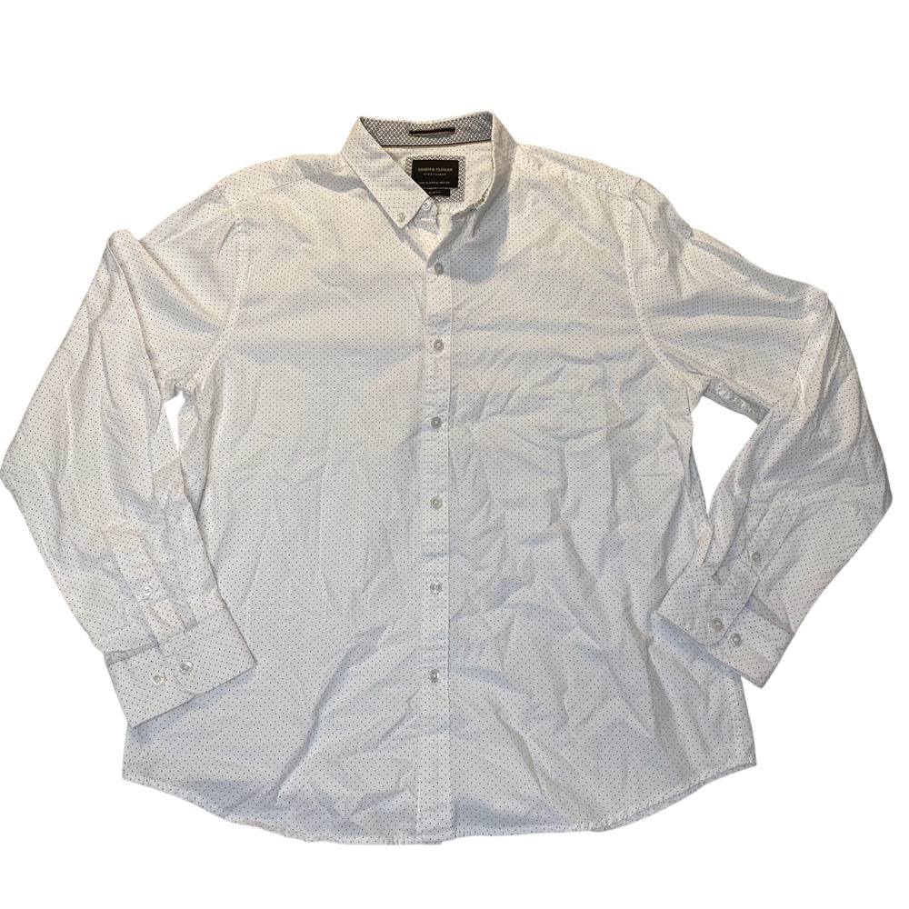 Denim & Flower Ricky Singh XL Slim Fit White Micro Dot Button Down Shirt